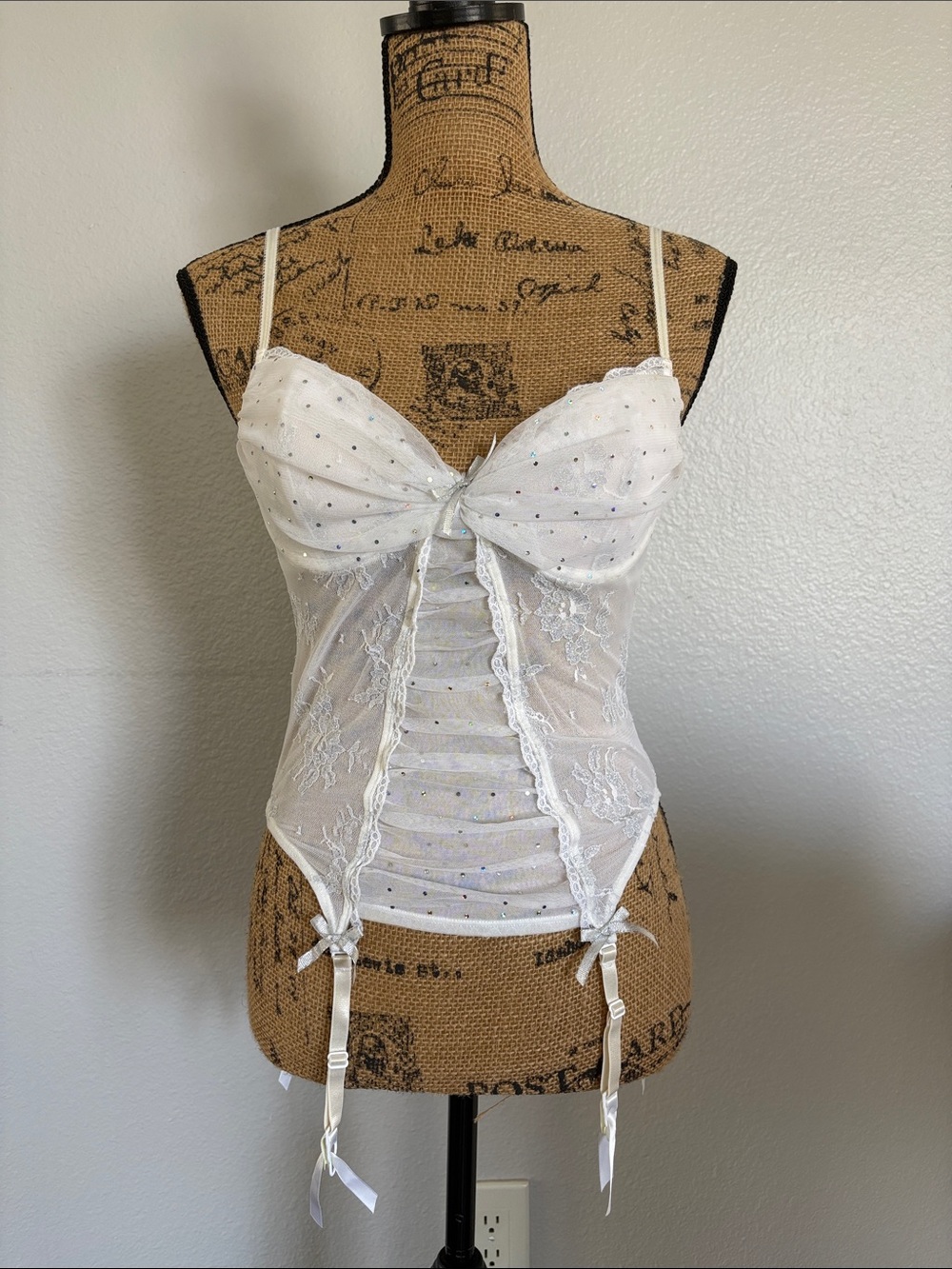 Victoria Secret Sexy Little Things White Sheer Lace Bustier with Garter Straps